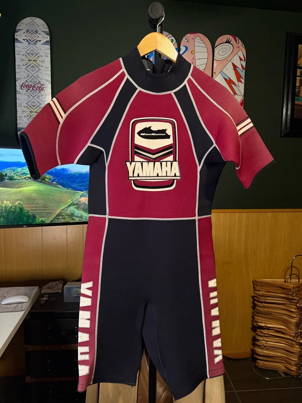 Yamaha WaveRunner Wetsuit Shorty 2mm Burgundy & Black VTG Neoprene Jet Ski